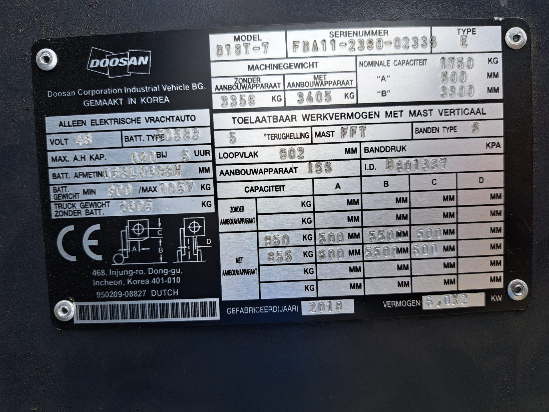 Doosan B18T-7 elektrische heftruck 1.800 kg – foto 6 van 7